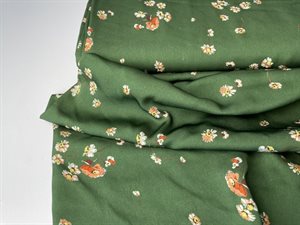 Fastvævet polyester - smuk grøn med blomster